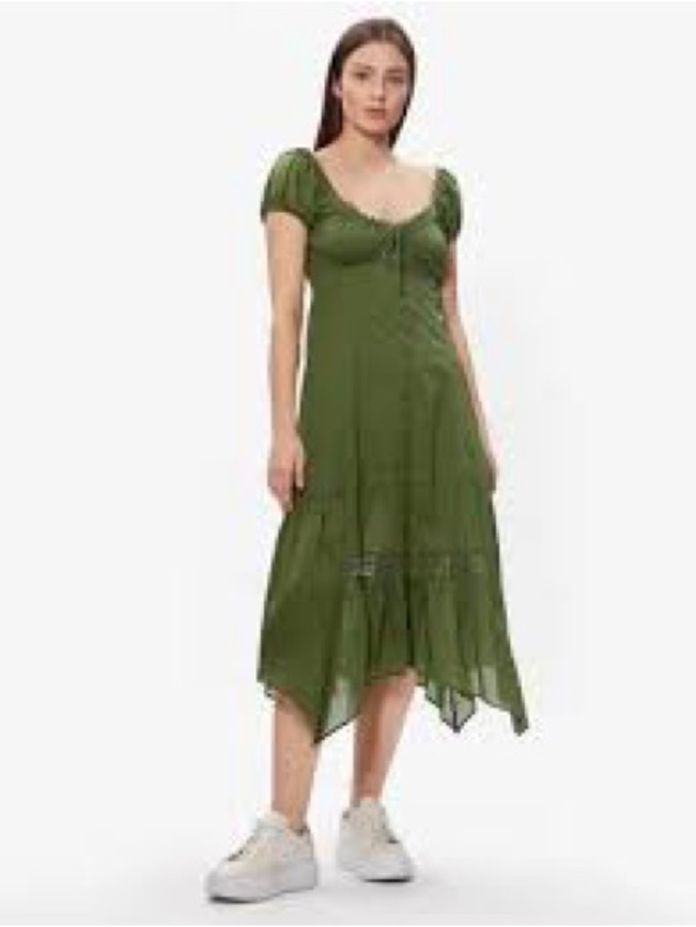Urban Outfitters BDG Boho Assymetical Olive Green Button Midi Dress Small